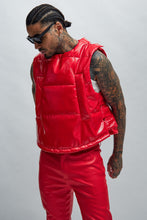 Load image into Gallery viewer, Da Baddie Faux Leather Puffer Vest - Red
