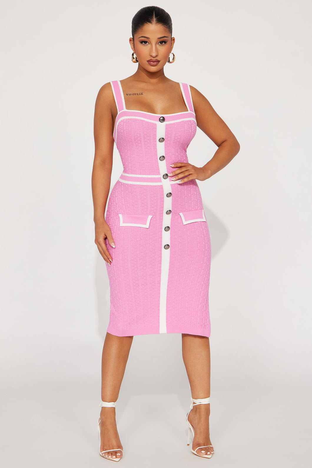 Sophia Sweater Midi Dress - Pink/combo
